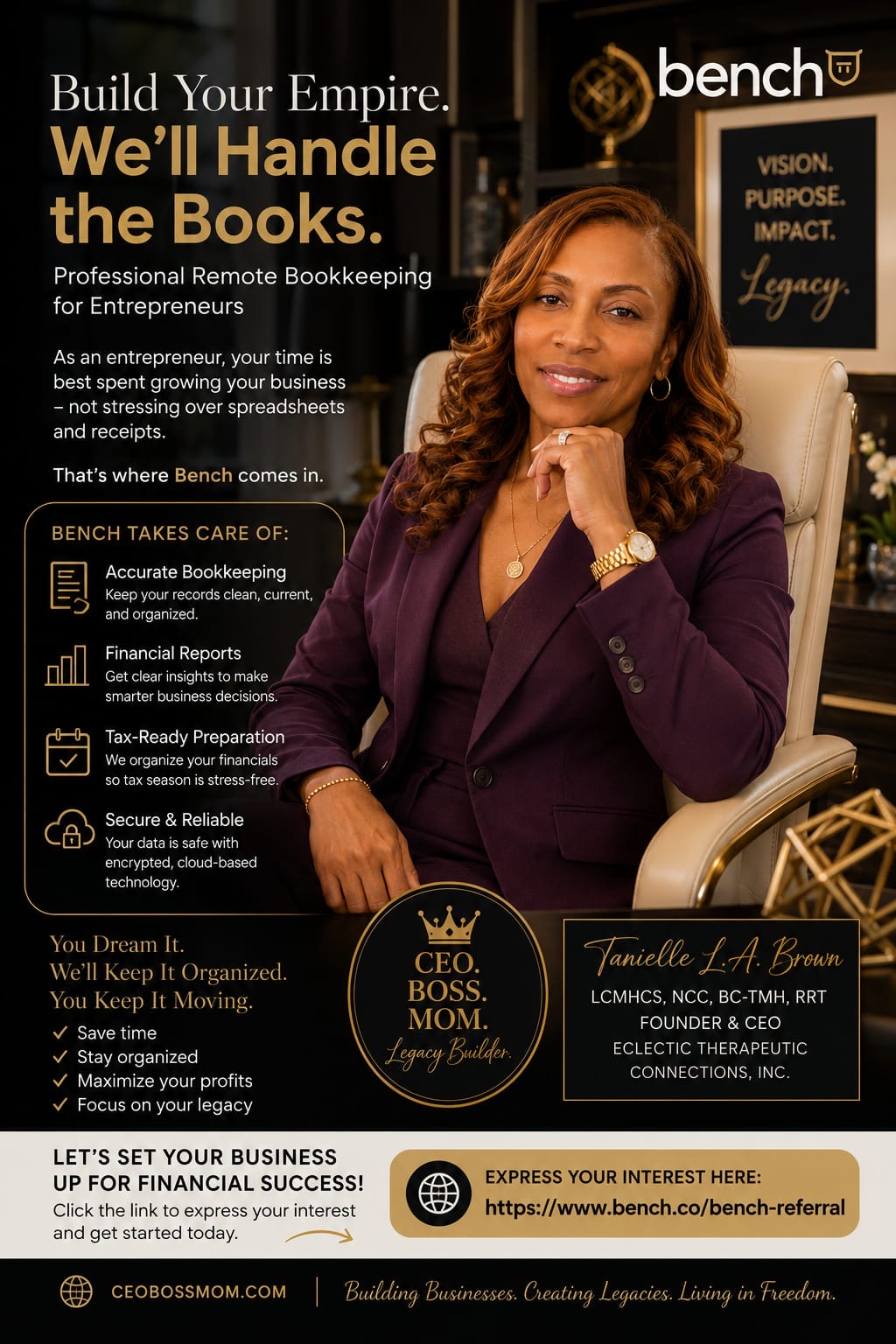 BENCH. Build Your Empire, We’ll Handle The Books.