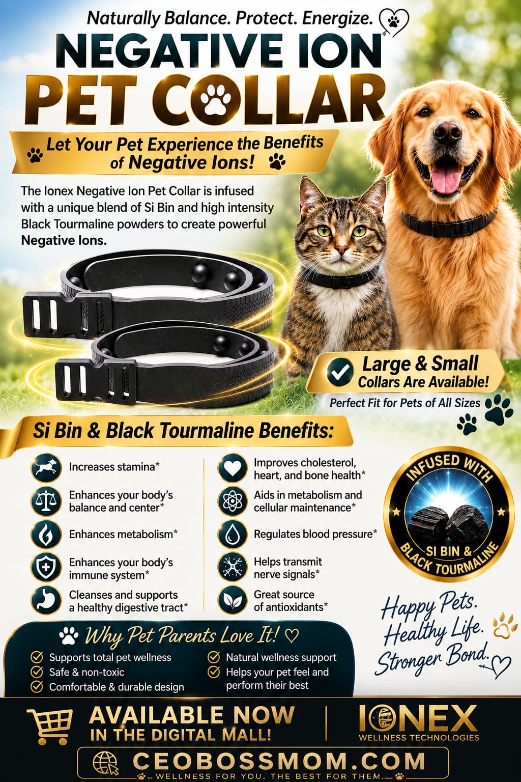 Negative ION Pet Collar (Brown)